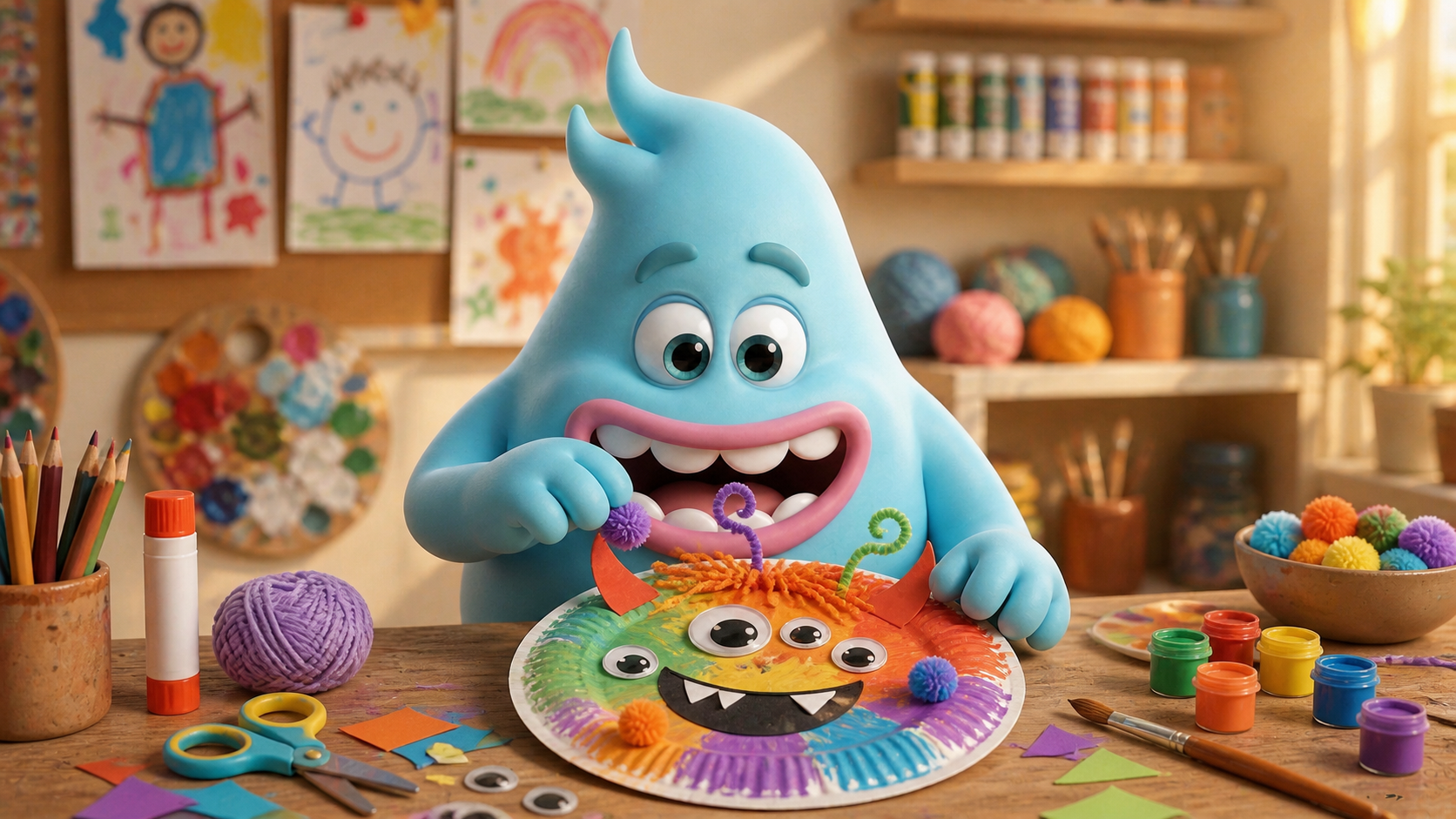 A cute monster doing Sparking Creativity with Monster Fun