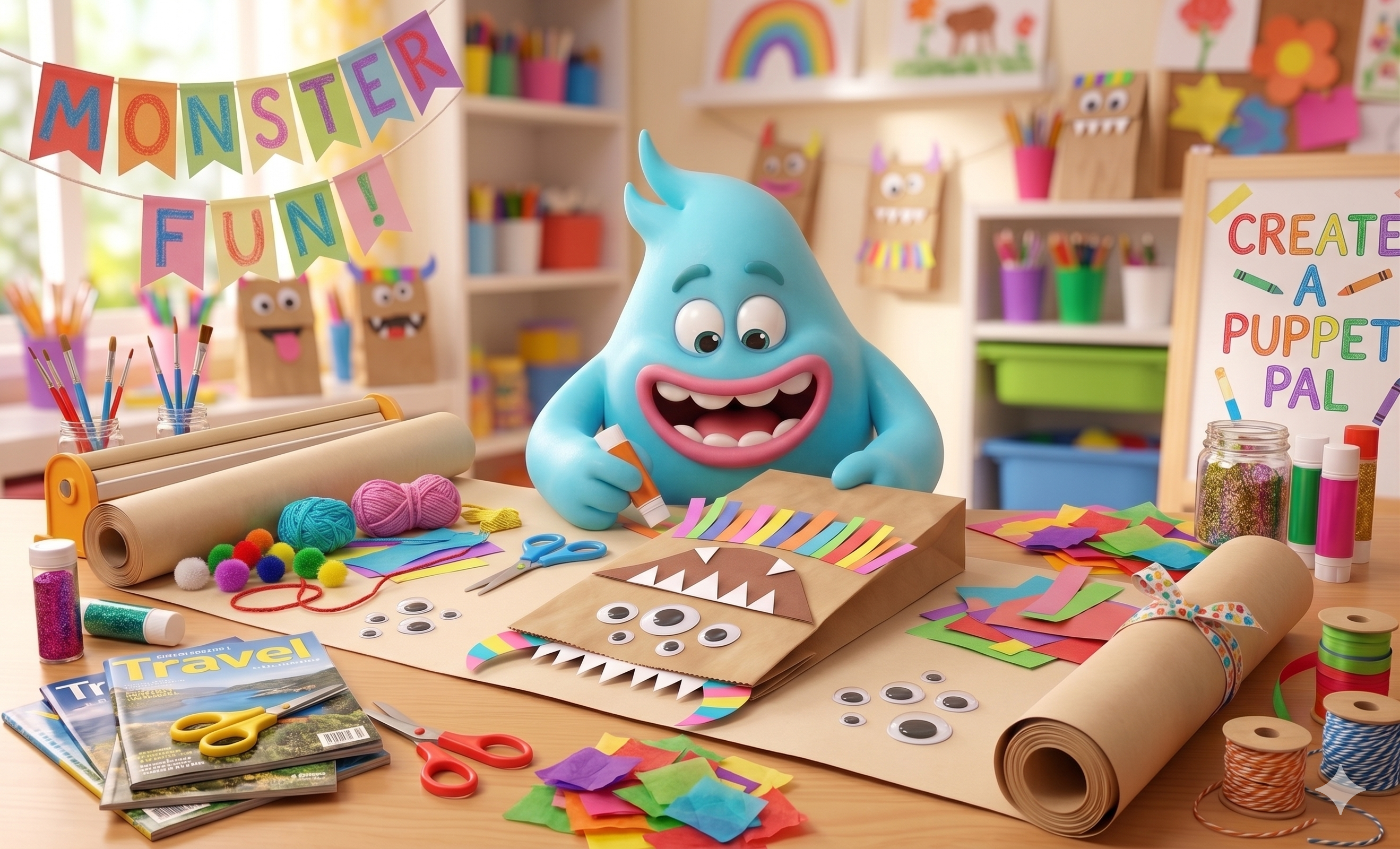 A cute monster doing Sparking Creativity with Monster Fun
