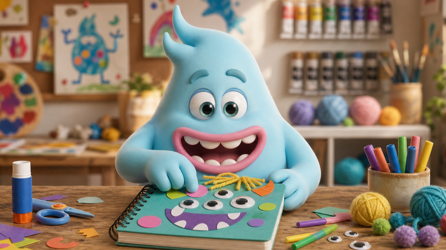 A cute monster doing The Creative Monster Guide to Back to School