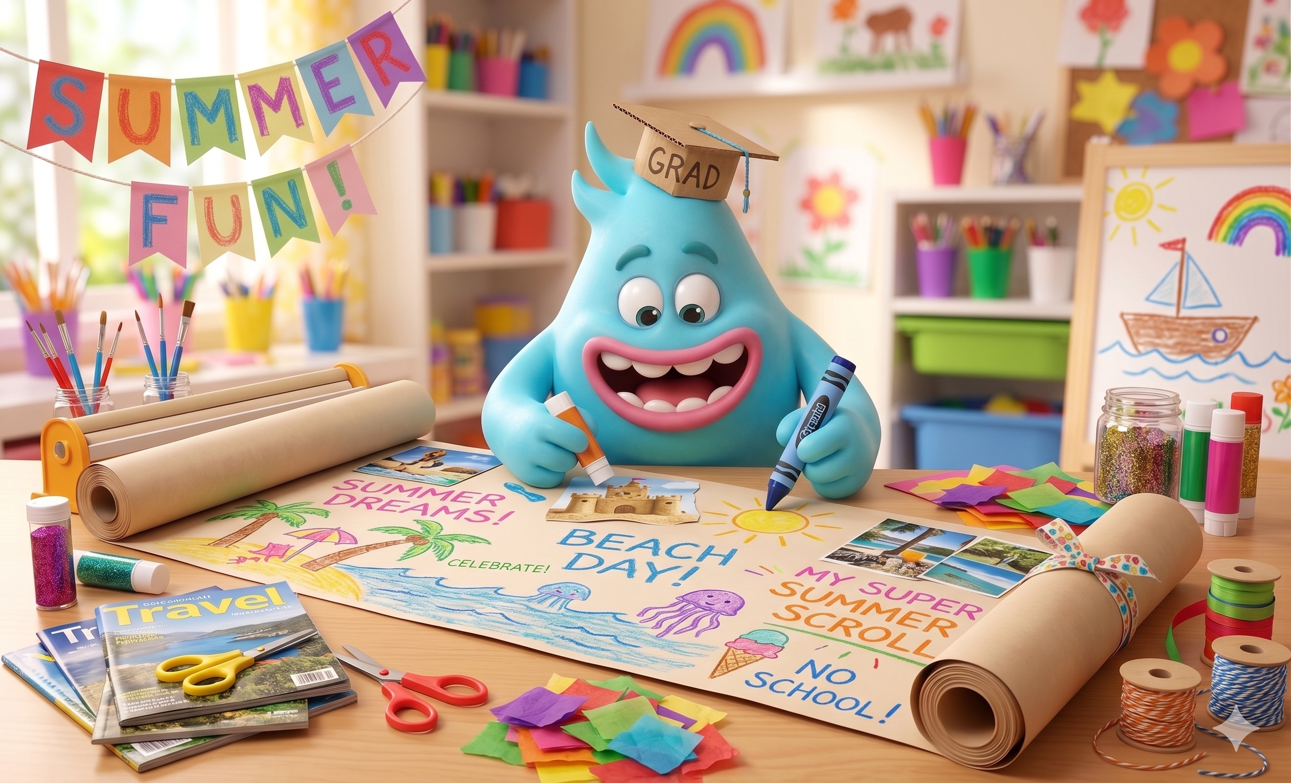 A cute monster doing The Creative Monster Guide to End of School