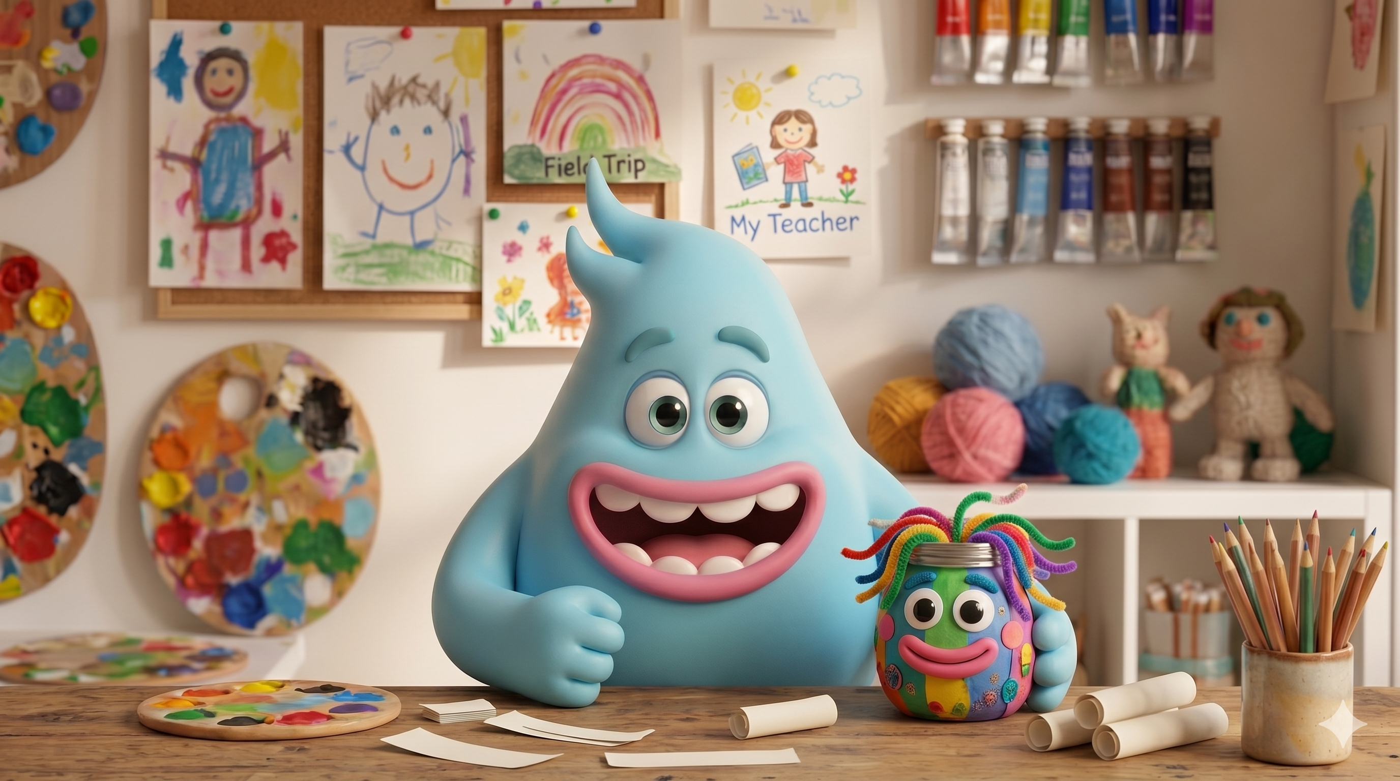A cute monster doing The Creative Monster Guide to End of School