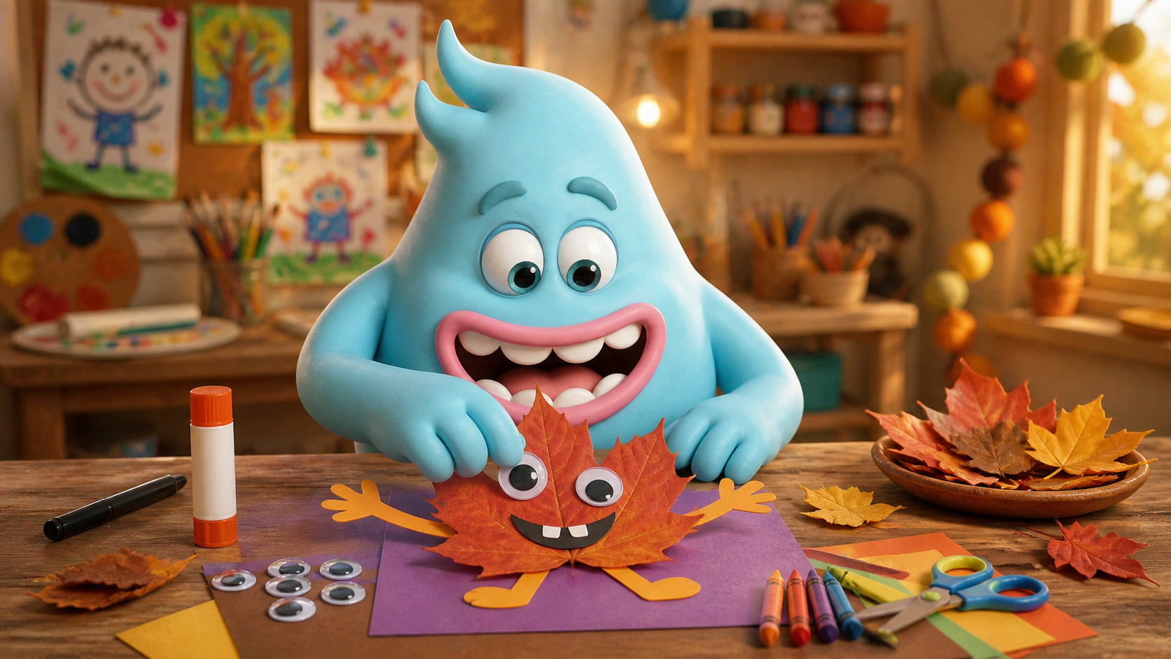 A cute monster doing The Creative Monster Guide to Fall Start